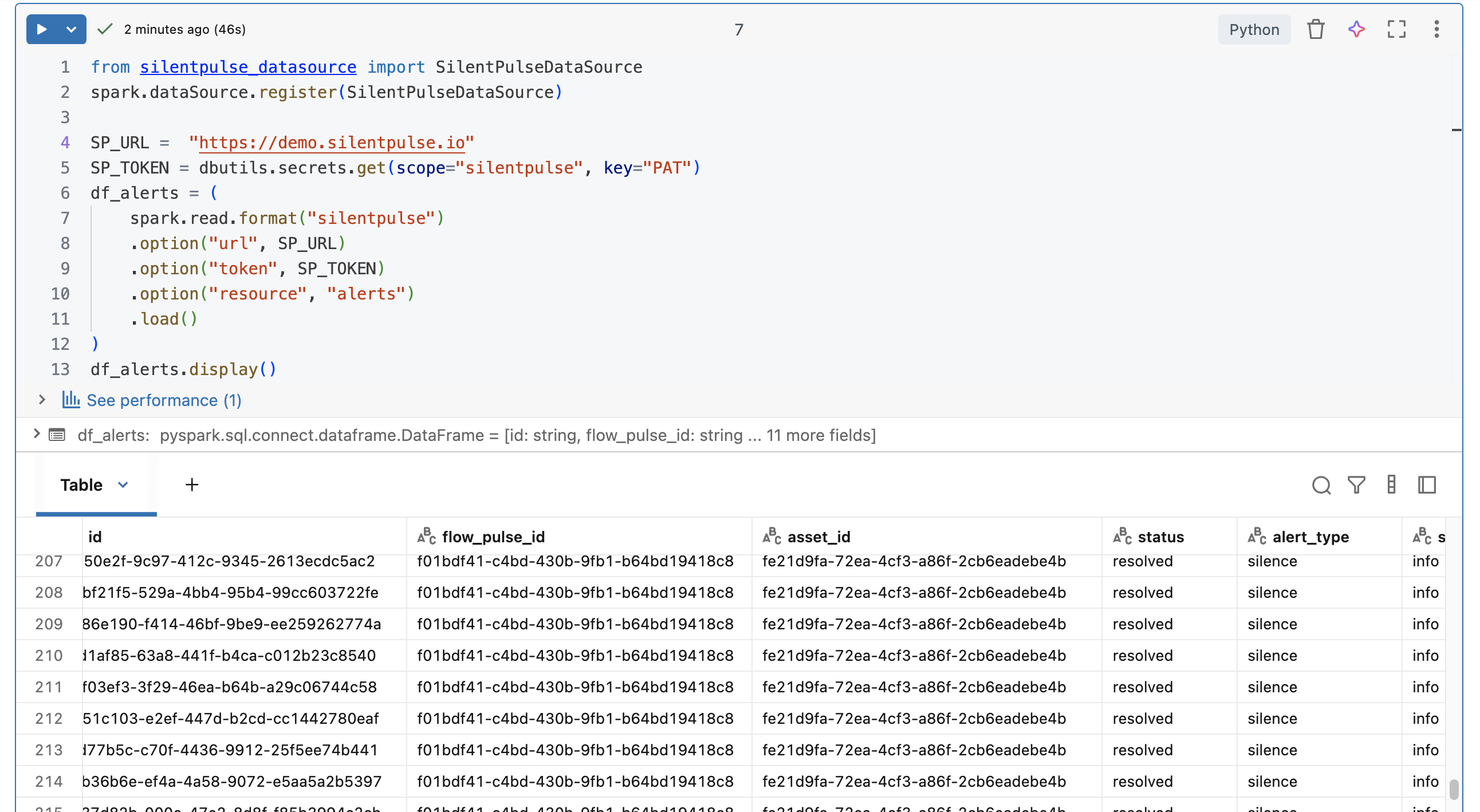 Alerts DataFrame showing host1-host3b