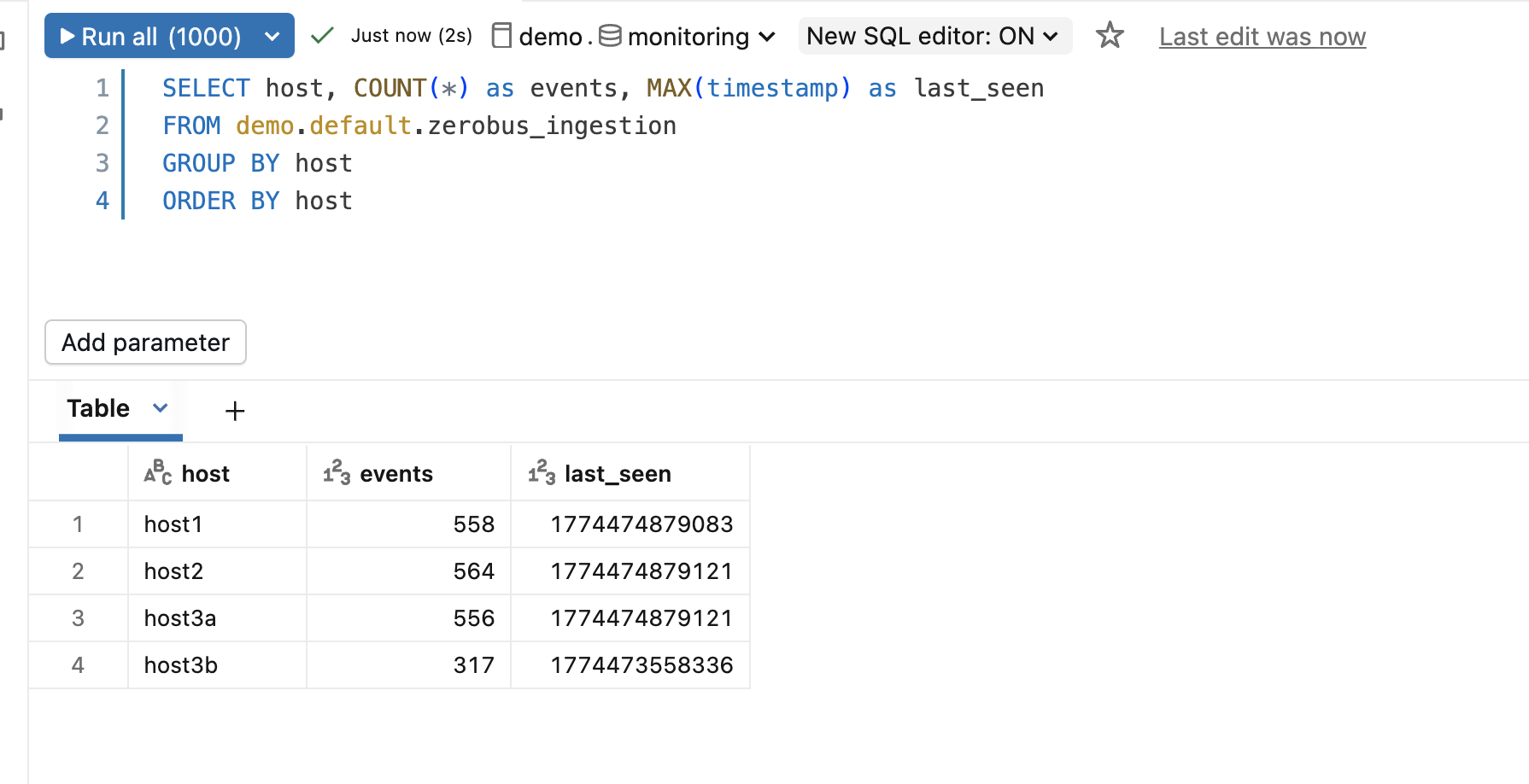 4 hosts with fresh timestamps